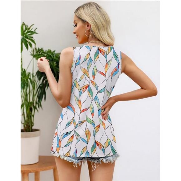 Women's Summer Tank Tops 2025 Pleated Crew Neck Floral Solid Loose Fit - Picture 5 of 6